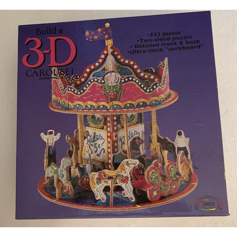 3D Carousel Puzzle 533 Pcs Two sided Corkboard 10x10x10 Ceaco 1026 VTG 1994  NEW